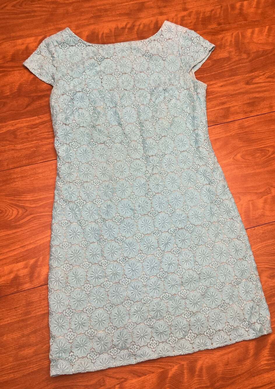 Lilly Pulitzer Blue Floral Lace Cap-Sleeve Lined Mini Dress Size 6